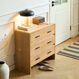Nordlys Scandinavian Bedroom Dresser with Wood & Metal 3 Drawers Storage in Brown - thumbnail 4