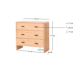 Nordlys Scandinavian Bedroom Dresser with Wood & Metal 3 Drawers Storage in Brown - thumbnail 5