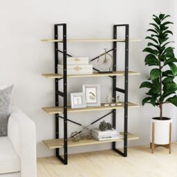 Berkfield Home 4-Tier Book Cabinet Sonoma Oak 100x30x140 cm Engineered Wood in Brown - Size: 100 x 30 x 140 cm - thumbnail 3