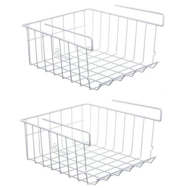 Kelvenix 2 x Large White Under Shelf Table Storage Basket Rack - Size: 0.6m2 - image 1