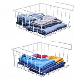 Kelvenix 2 x Large White Under Shelf Table Storage Basket Rack - Size: 0.6m2 - thumbnail 3
