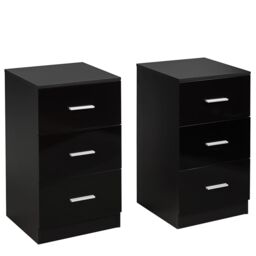 Costway 2Pcs 3-Drawer Chest Storage Cabinet Dresser Night Stand Organizer Black - thumbnail 1