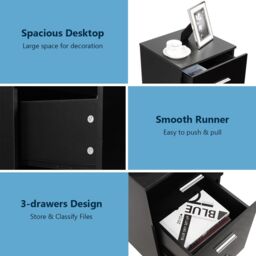 Costway 2Pcs 3-Drawer Chest Storage Cabinet Dresser Night Stand Organizer Black - thumbnail 5