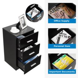 Costway 2Pcs 3-Drawer Chest Storage Cabinet Dresser Night Stand Organizer Black - thumbnail 4