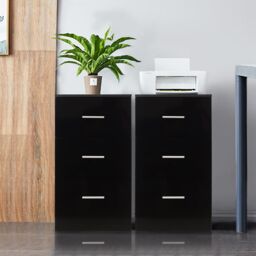 Costway 2Pcs 3-Drawer Chest Storage Cabinet Dresser Night Stand Organizer Black - thumbnail 3