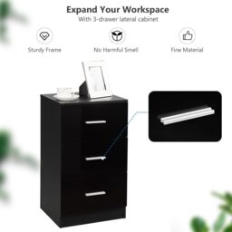 Costway 2Pcs 3-Drawer Chest Storage Cabinet Dresser Night Stand Organizer Black - thumbnail 6