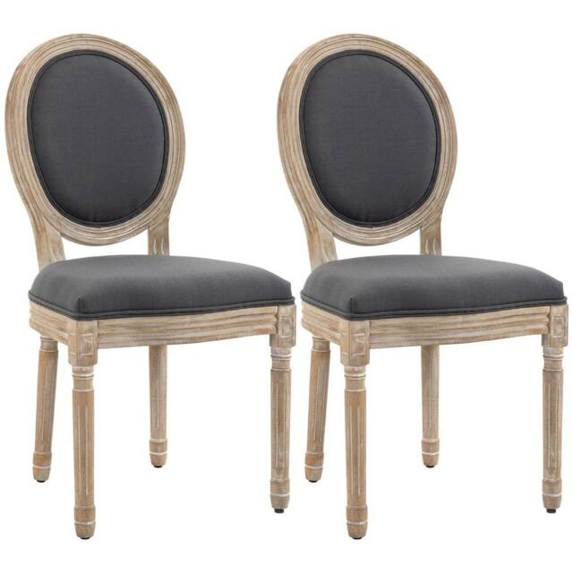 Havendro French-Style Dining Chairs Set of 2 with Linen Upholstery, Grey - image 1