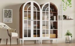 Matteo Arched Fluted Glass Display Cabinet - White Vintage Storage Unit - thumbnail 4