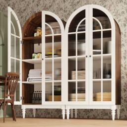 Matteo Arched Fluted Glass Display Cabinet - White Vintage Storage Unit - thumbnail 2
