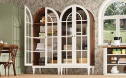 Matteo Arched Fluted Glass Display Cabinet - White Vintage Storage Unit - thumbnail 9
