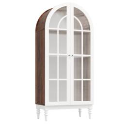 Matteo Arched Fluted Glass Display Cabinet - White Vintage Storage Unit - thumbnail 8