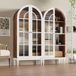 Matteo Arched Fluted Glass Display Cabinet - White Vintage Storage Unit - thumbnail 1