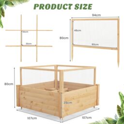 Costway Wooden Elevated Planter Box Square Raised Garden Bed with Fence in Natural - thumbnail 3