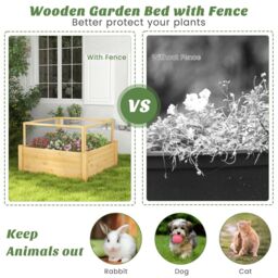 Costway Wooden Elevated Planter Box Square Raised Garden Bed with Fence in Natural - thumbnail 4