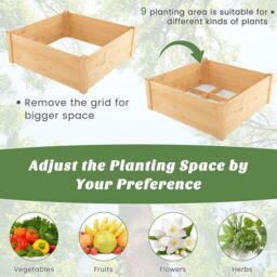 Costway Wooden Elevated Planter Box Square Raised Garden Bed with Fence in Natural - thumbnail 5