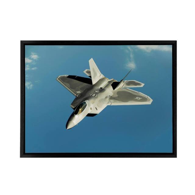 "Artery8 Dunaway Military USA F 22 Raptor Jet Framed Canvas Wall Art Print in Blue - Size: W12"" x H16""" - image 1
