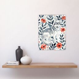 "Artery8 Siberian Husky in Poppy Flower Pattern Dog Lover Wall Art Print in Blue - Size: W18"" x H24""" - thumbnail 4