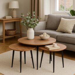 EONLION Set of 3 Coffee Tables Heavy Duty Sets Durable Desk Sets New Design in Beige - thumbnail 1
