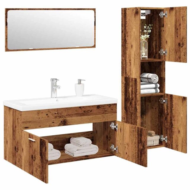 Berkfield Home 4 Piece Bathroom Furniture Set Old Wood Engineered Wood in Brown