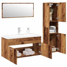 Berkfield Home 4 Piece Bathroom Furniture Set Old Wood Engineered Wood in Brown - thumbnail 1