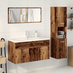 Berkfield Home 4 Piece Bathroom Furniture Set Old Wood Engineered Wood in Brown - thumbnail 3