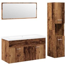 Berkfield Home 4 Piece Bathroom Furniture Set Old Wood Engineered Wood in Brown - thumbnail 2