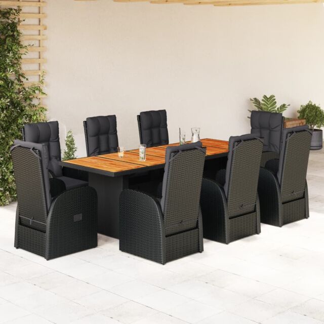 Berkfield Home 9 Piece Garden Dining Set with Cushions Black Poly Rattan - image 1