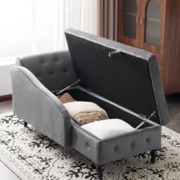 BTM Velvet Chaise Lounge with Storage & Pillow, Right Armrest in Grey - Size: 1 Pack - thumbnail 2
