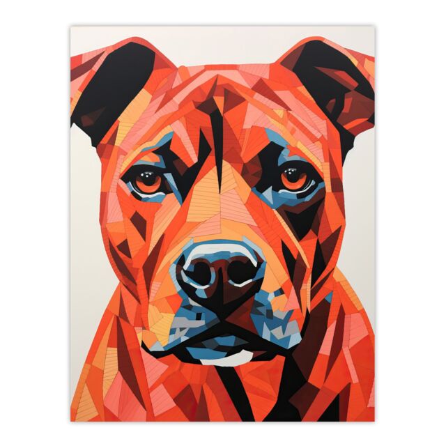 "Artery8 Wall Art Print Staffordshire Bull Terrier Golden Red Brown Geometric Artwork Painting Staffie Poster - Size: W12"" x H16""" - image 1