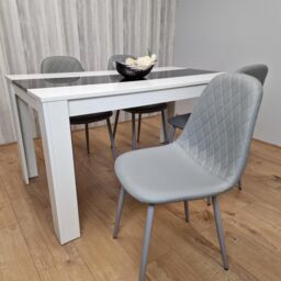KOSY KOALA Modern White & Black Dining Table Set With 4 Grey Chairs Dining Room Furniture in Brown - thumbnail 4