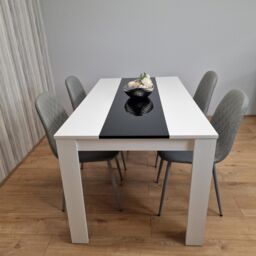 KOSY KOALA Modern White & Black Dining Table Set With 4 Grey Chairs Dining Room Furniture in Brown