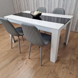 KOSY KOALA Modern White & Black Dining Table Set With 4 Grey Chairs Dining Room Furniture in Brown - thumbnail 3