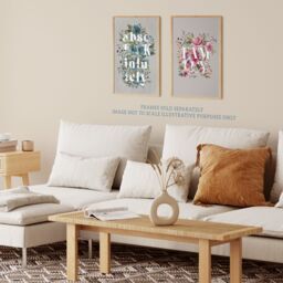 Artery8 Wall Art Print Pack of 2 A4 Family Boho Flowers & Typography Floral Pink & Blues Modern Living Room s Set - thumbnail 3