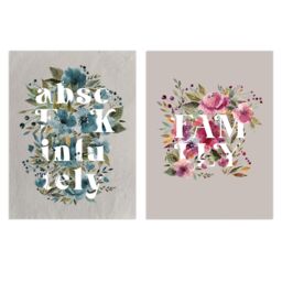 Artery8 Wall Art Print Pack of 2 A4 Family Boho Flowers & Typography Floral Pink & Blues Modern Living Room s Set - thumbnail 1