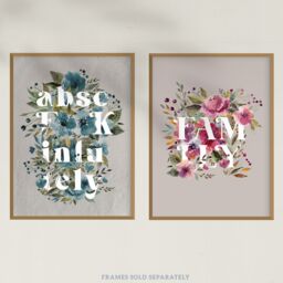 Artery8 Wall Art Print Pack of 2 A4 Family Boho Flowers & Typography Floral Pink & Blues Modern Living Room s Set - thumbnail 5