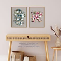 Artery8 Wall Art Print Pack of 2 A4 Family Boho Flowers & Typography Floral Pink & Blues Modern Living Room s Set - thumbnail 2