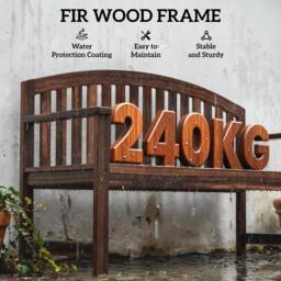 OUTSUNNY 2 Person Garden Bench, Wooden Outdoor Furniture with Armrest in Brown - thumbnail 5