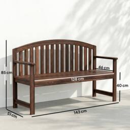 OUTSUNNY 2 Person Garden Bench, Wooden Outdoor Furniture with Armrest in Brown - thumbnail 3