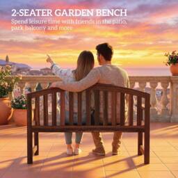 OUTSUNNY 2 Person Garden Bench, Wooden Outdoor Furniture with Armrest in Brown - thumbnail 4