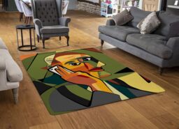 Benjamin Tate Design Portrait Cubism Art Style, Man Calls On A Phone Designer Rug in Natural - Size: Large - thumbnail 2