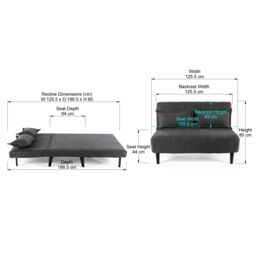 More4Homes Harper 2 Seater Folding Clic Clac Fabric Lounge Futon Sofa Bed in Charcoal - thumbnail 7