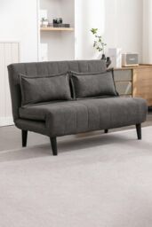 More4Homes Harper 2 Seater Folding Clic Clac Fabric Lounge Futon Sofa Bed in Charcoal - thumbnail 1