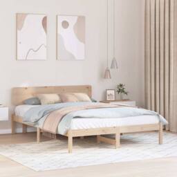Berkfield Home Traditional Bed Frame with Headboard 140x200 cm Solid Pine Wood in Beige - thumbnail 2