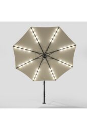 Living and Home Outdoor 32 LED Lighted Patio Umbrella with Crank Lift System, Cross Base & Fillable Base in Beige - thumbnail 5