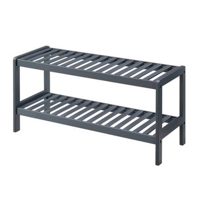 NESTLUNE Grey Bamboo 2 Tier Shoe Rack Storage Bench Hallway - Size: 100 cm x 15 cm - image 1
