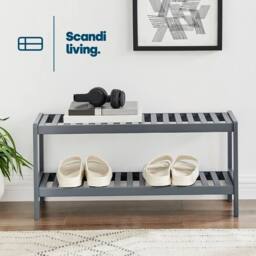 NESTLUNE Grey Bamboo 2 Tier Shoe Rack Storage Bench Hallway - Size: 100 cm x 15 cm - thumbnail 3