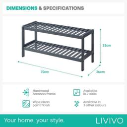 NESTLUNE Grey Bamboo 2 Tier Shoe Rack Storage Bench Hallway - Size: 100 cm x 15 cm - thumbnail 2
