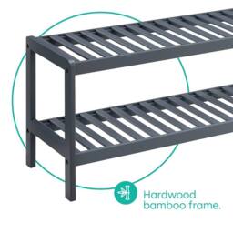 NESTLUNE Grey Bamboo 2 Tier Shoe Rack Storage Bench Hallway - Size: 100 cm x 15 cm - thumbnail 4