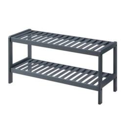 NESTLUNE Grey Bamboo 2 Tier Shoe Rack Storage Bench Hallway - Size: 100 cm x 15 cm - thumbnail 1