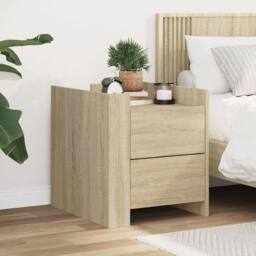 Berkfield Home Decorative Bedside Cabinet Sonoma Oak 45x50x50 cm Engineered Wood in Light Brown - Size: 45 x 50 x 50 cm - thumbnail 2